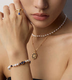 Bracelet with Natural Pearls & Lap 18K Gold-Plated S925 Silver 