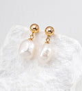 18K Gold Plated French Minimalist Natural Baroque Pearl Drop Earrings, Vintage Gold color