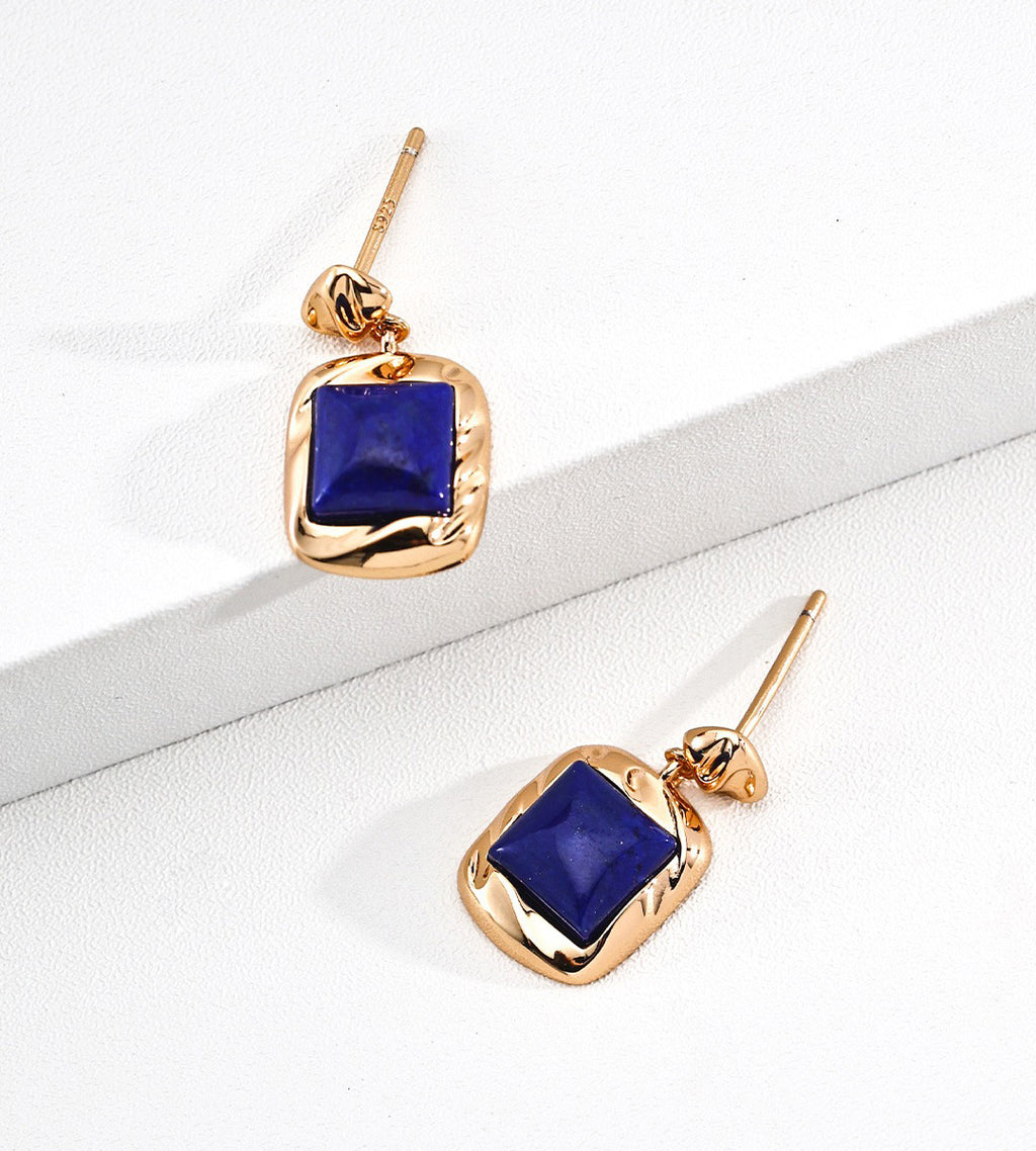 Lapis Lazuli Textured Square Drop Earrings 18K gold-plated S925 sterling silver | BUCKLE Collective
