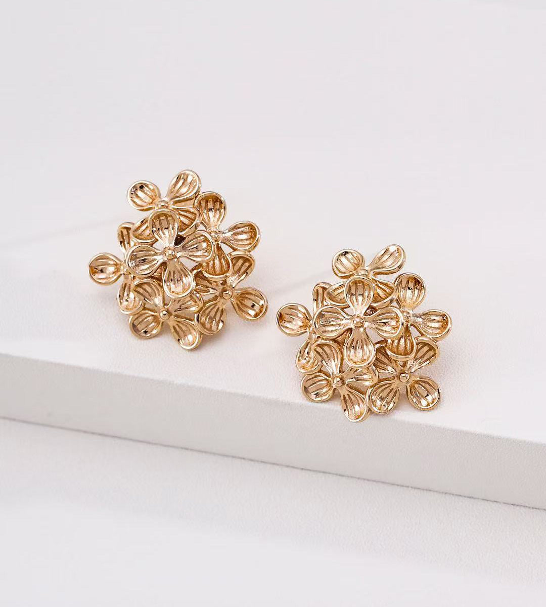 A pair of 18K Gold Plated S925 Silver Multi-Petal Flower Cluster Earrings