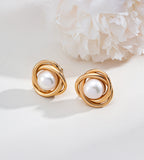 Natural Pearl Twist Stud Earrings, 18K Gold-Plated on S925 Sterling Silver | BUCKLE Collective