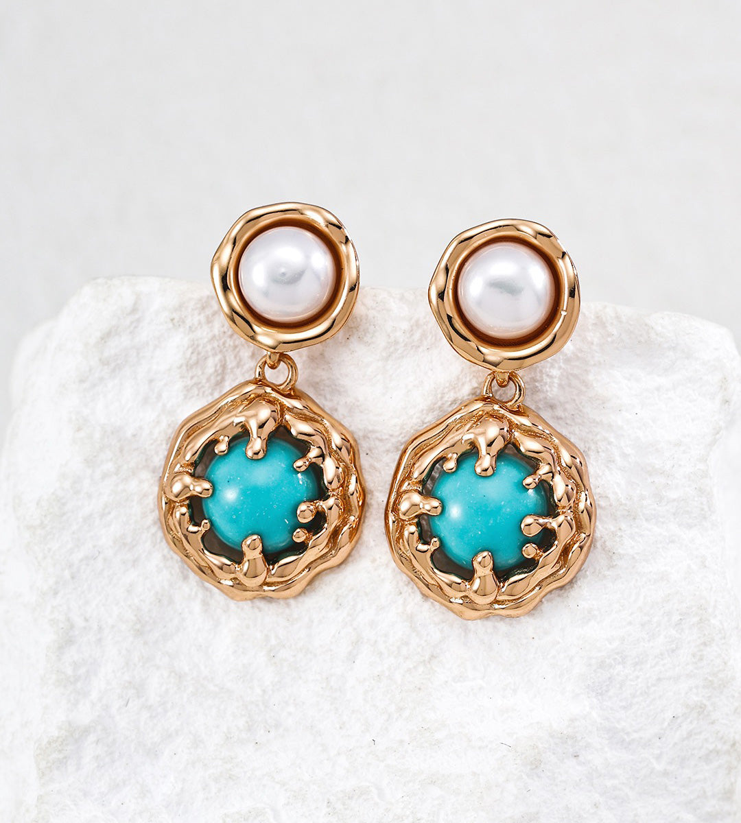 Natural Pearl, Tiger’s Eye / Turquoise Pearl Drop Earrings