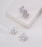 A pair of 18K White Gold Plated S925 Silver Multi-Petal Flower Cluster Earrings and Matching Ring Set