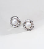 Natural Pearl Twist Stud Earrings 18K White-Gold-Plated on S925 Sterling Silver | BUCKLE Collective