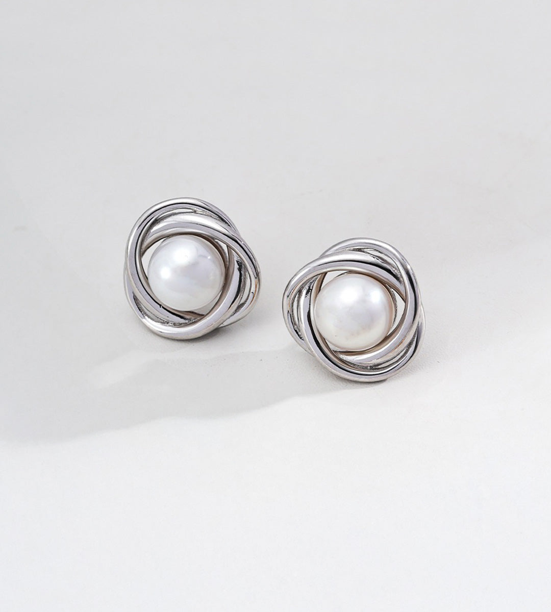 Natural Pearl Twist Stud Earrings 18K White-Gold-Plated on S925 Sterling Silver | BUCKLE Collective