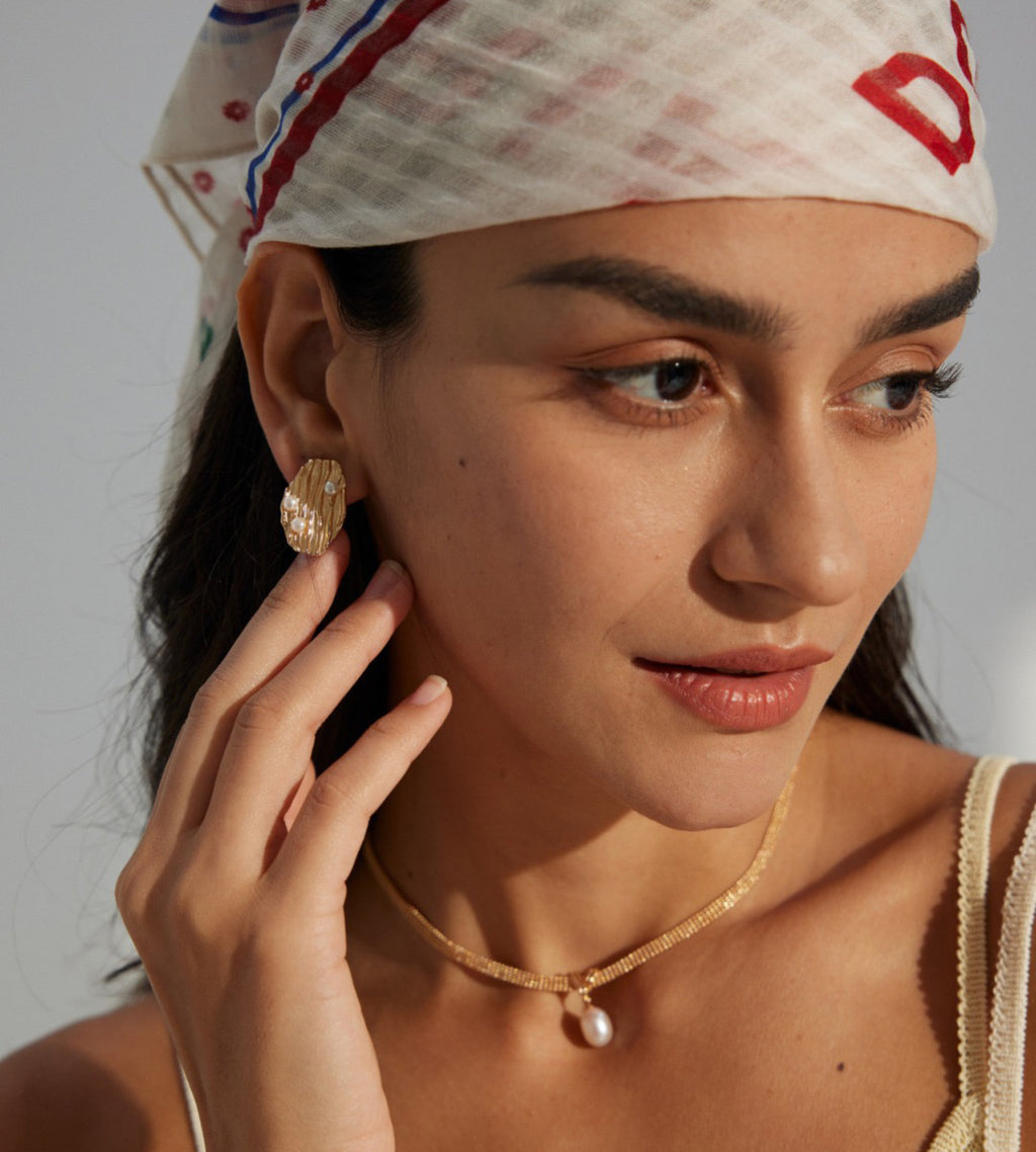Asymmetrical Pearl Earrings 18K Gold Plated S925 Silver