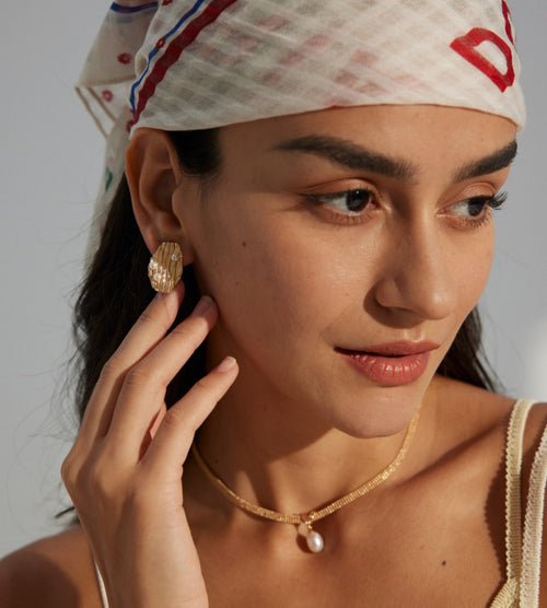 Asymmetrical Pearl Earrings 18K Gold Plated S925 Silver