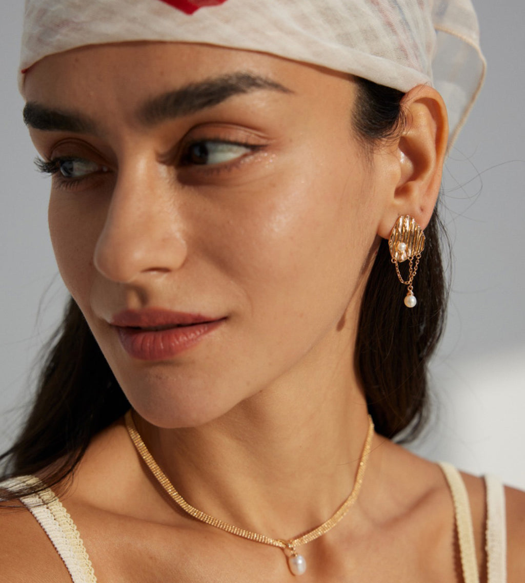 Asymmetrical Pearl Earrings 18K Gold Plated S925 Silver