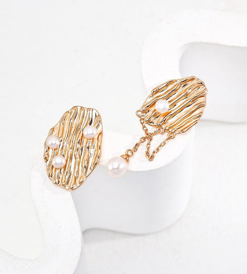 Asymmetrical Pearl Earrings 18K Gold Plated S925 Silver