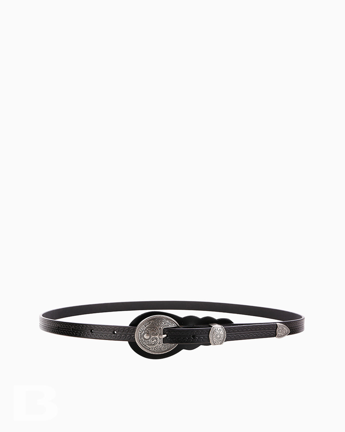 BOHO Vintage-Inspired Textured Leather Belt with Ornate Buckle, Black Color