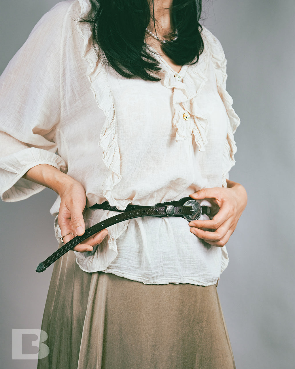 BOHO Style Vintage-Inspired Textured Leather Belt with Ornate Buckle, Coffee Color