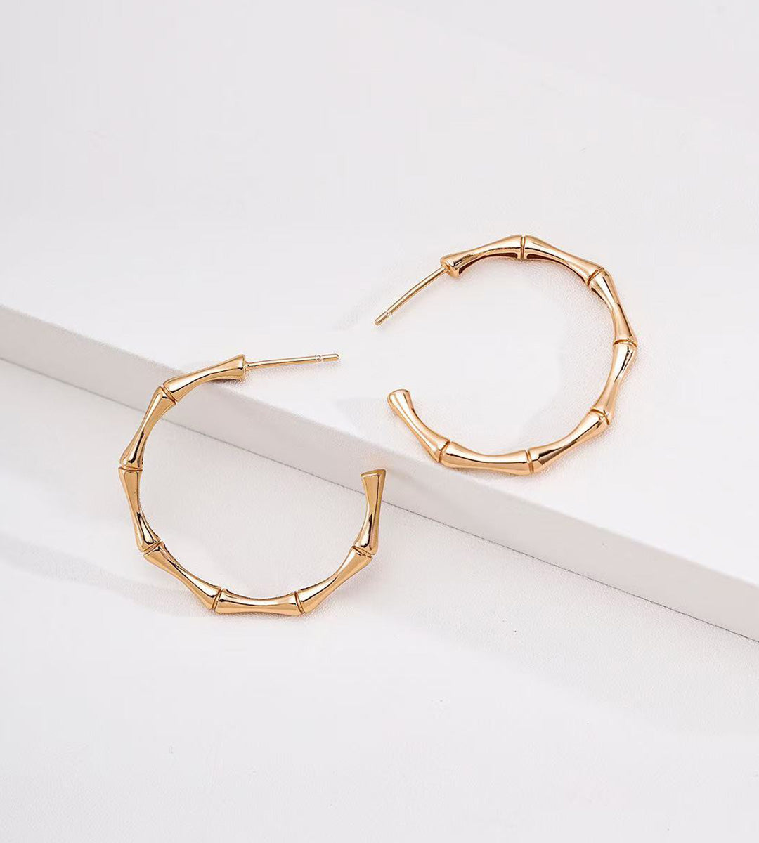 Bamboo Hoop Earrings | 18K Gold Plated S925 Silver