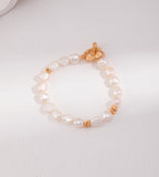 Baroque Pearl OT Clasp Bracelet 18K Gold-Plated Solid S925 Silver, Vintage Gold