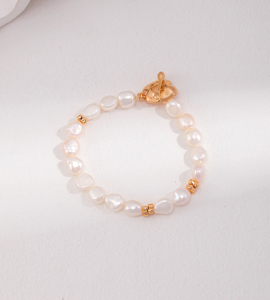 Baroque Pearl OT Clasp Bracelet 18K Gold-Plated Solid S925 Silver, Vintage Gold