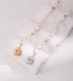 Baroque Pearl OT Clasp Bracelet 18K Gold-Plated Solid S925 Silver, Vintage Gold and White Gold