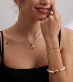 Baroque Pearl OT Clasp Bracelet 18K Gold-Plated Solid S925 Silver, Vintage Gold on a wrist
