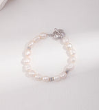 Baroque Pearl OT Clasp Bracelet 18K Gold-Plated Solid S925 Silver, White Gold color
