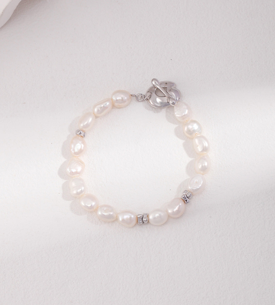 Baroque Pearl OT Clasp Bracelet 18K Gold-Plated Solid S925 Silver, White Gold color