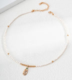 Natural Baroque Seed Pearl Necklace with Engraved Floral Pendant, 18K Gold-Plated over S925 Sterling Silver