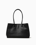 Genuine Leather Black Commuter Tote Bag with Zip Closure