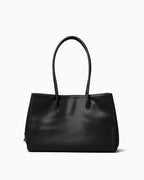Genuine Leather Black Commuter Tote Bag with Zip Closure