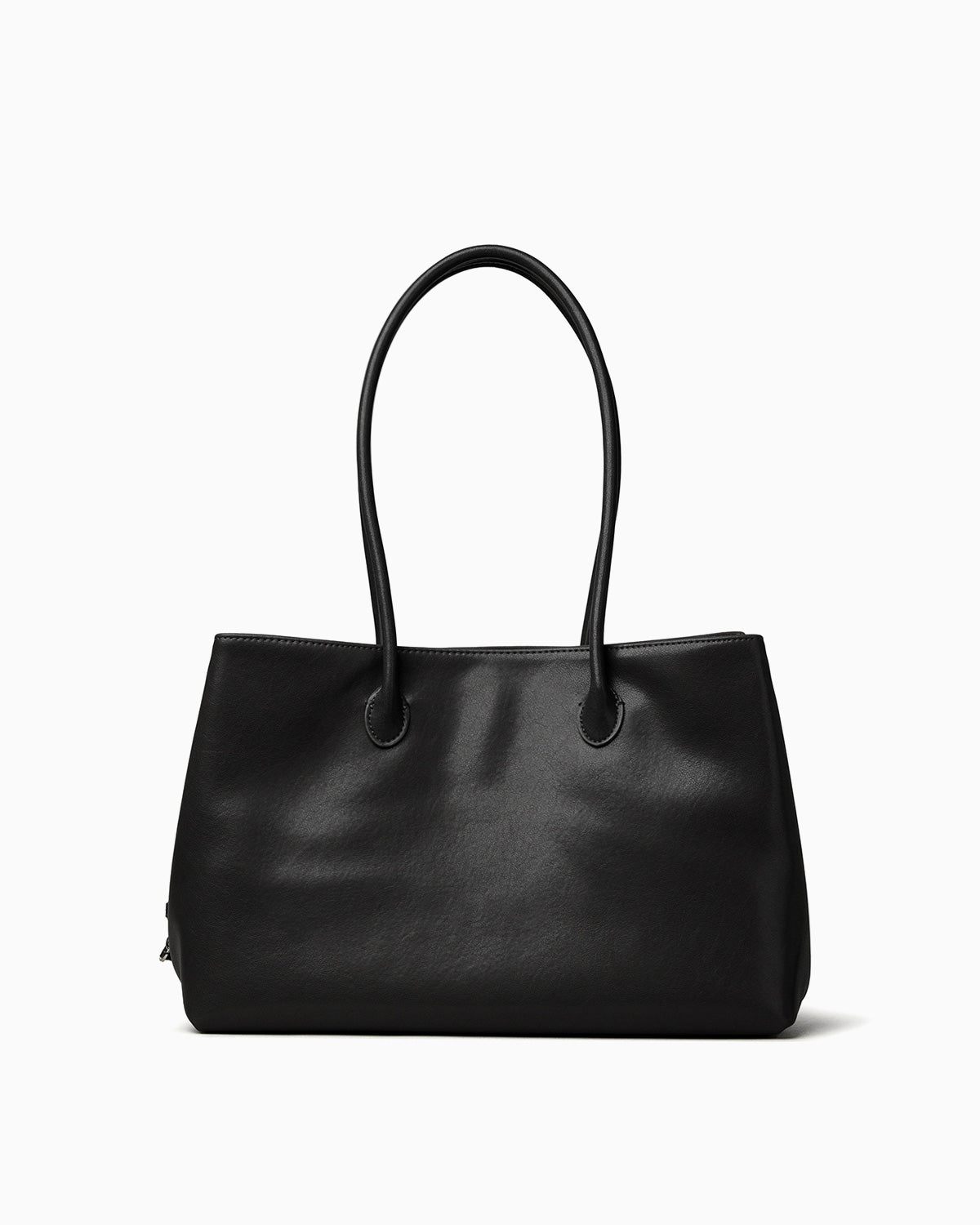 Genuine Leather Black Commuter Tote Bag with Zip Closure