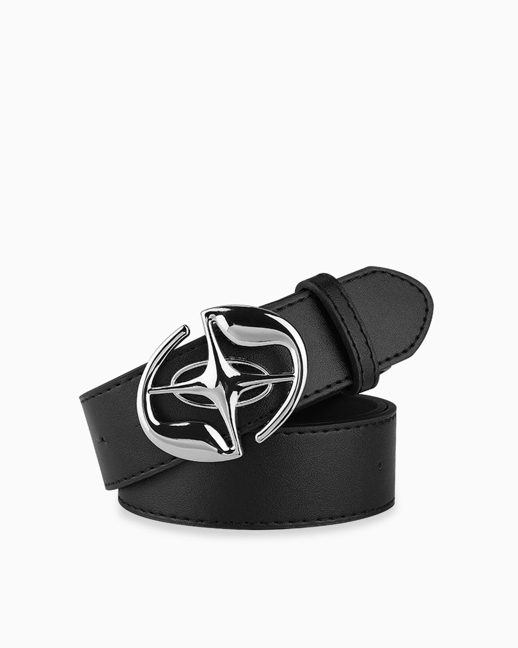 Black Belt with sculped Star-Cross motif Buckle - Unisex