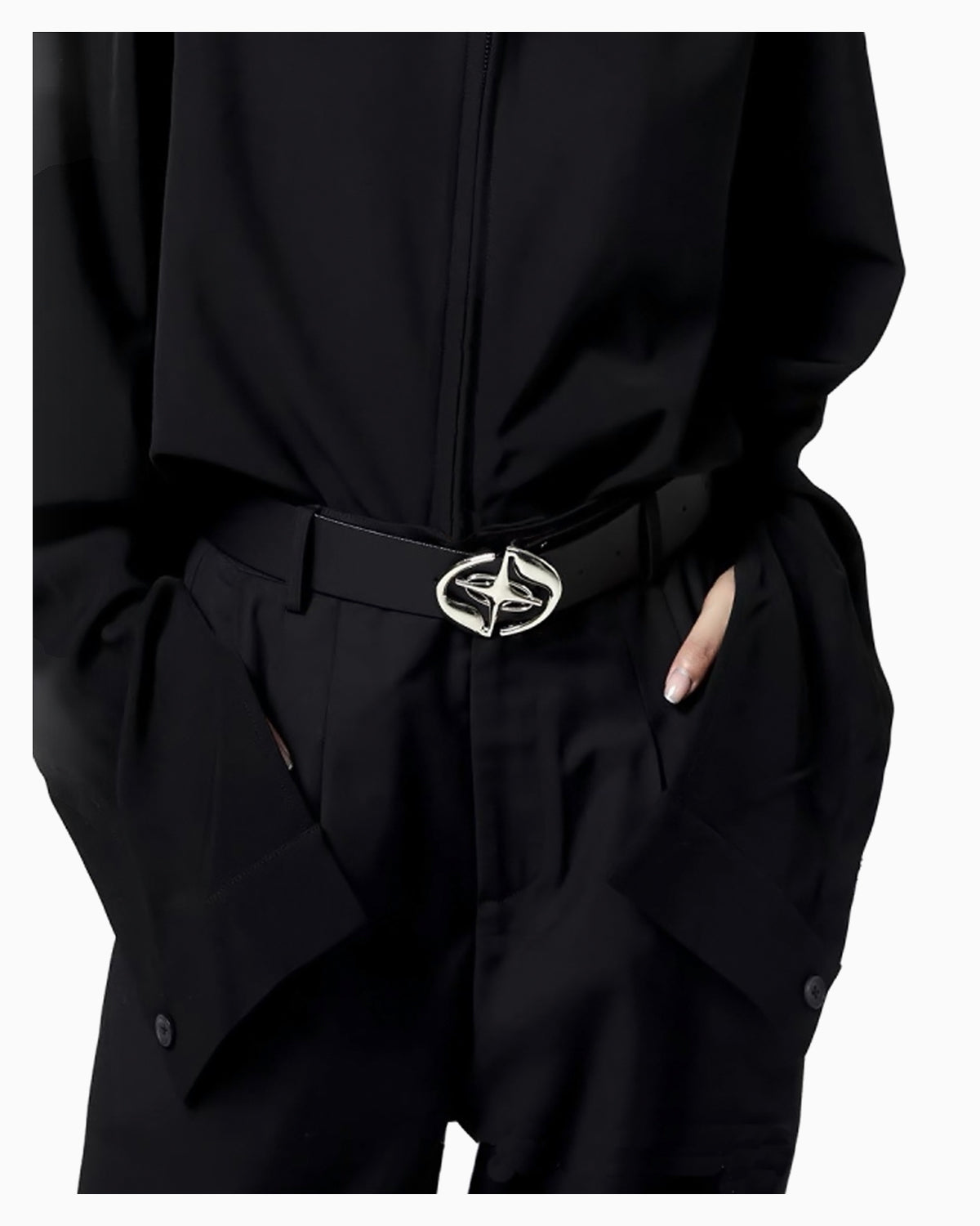 Black Belt with sculped Star-Cross motif Buckle - Unisex