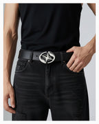 Black Belt with sculped Star-Cross motif Buckle - Unisex