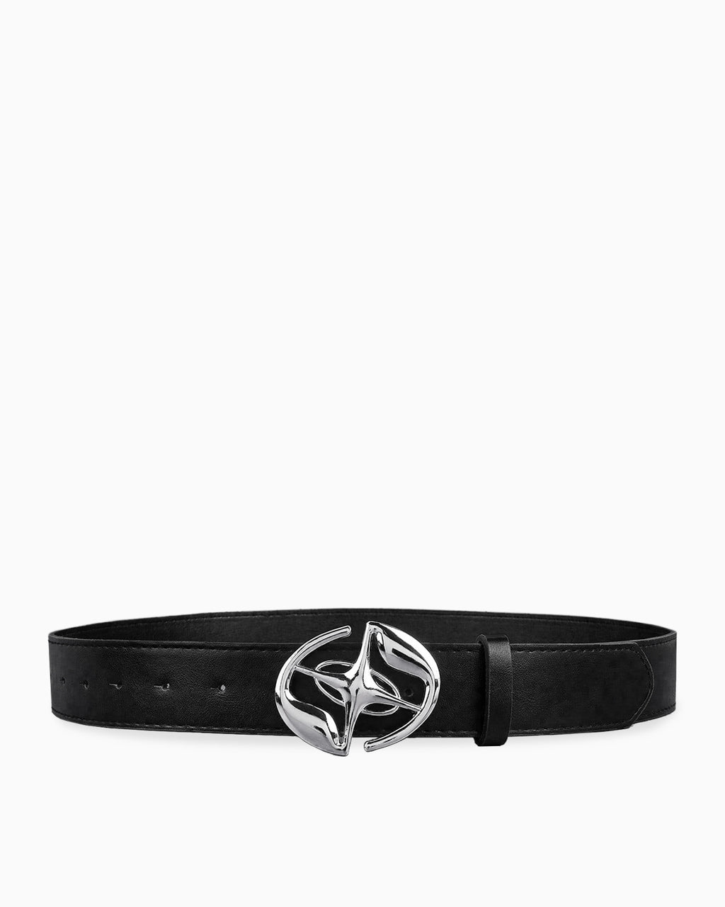 Black Belt with sculped Star-Cross motif Buckle - Unisex