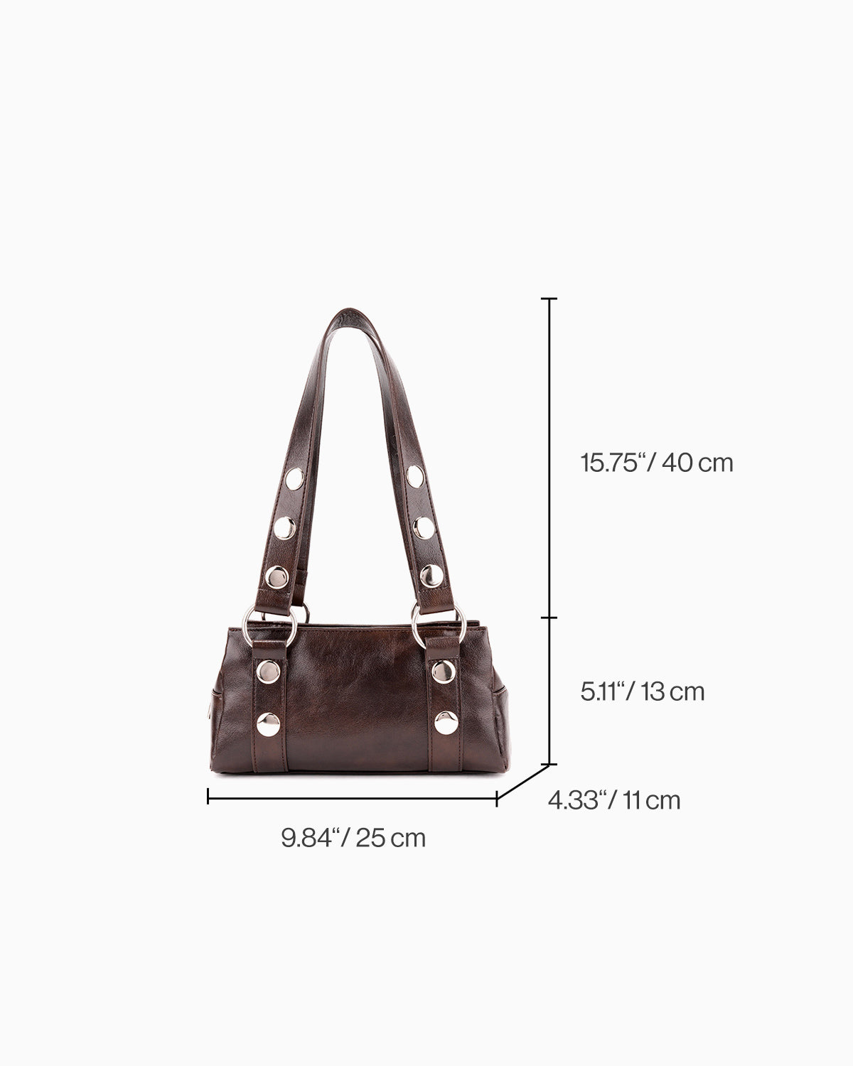 Dimensions of the Brown Vegan Leather Handbag with Oversized Rivet Accents