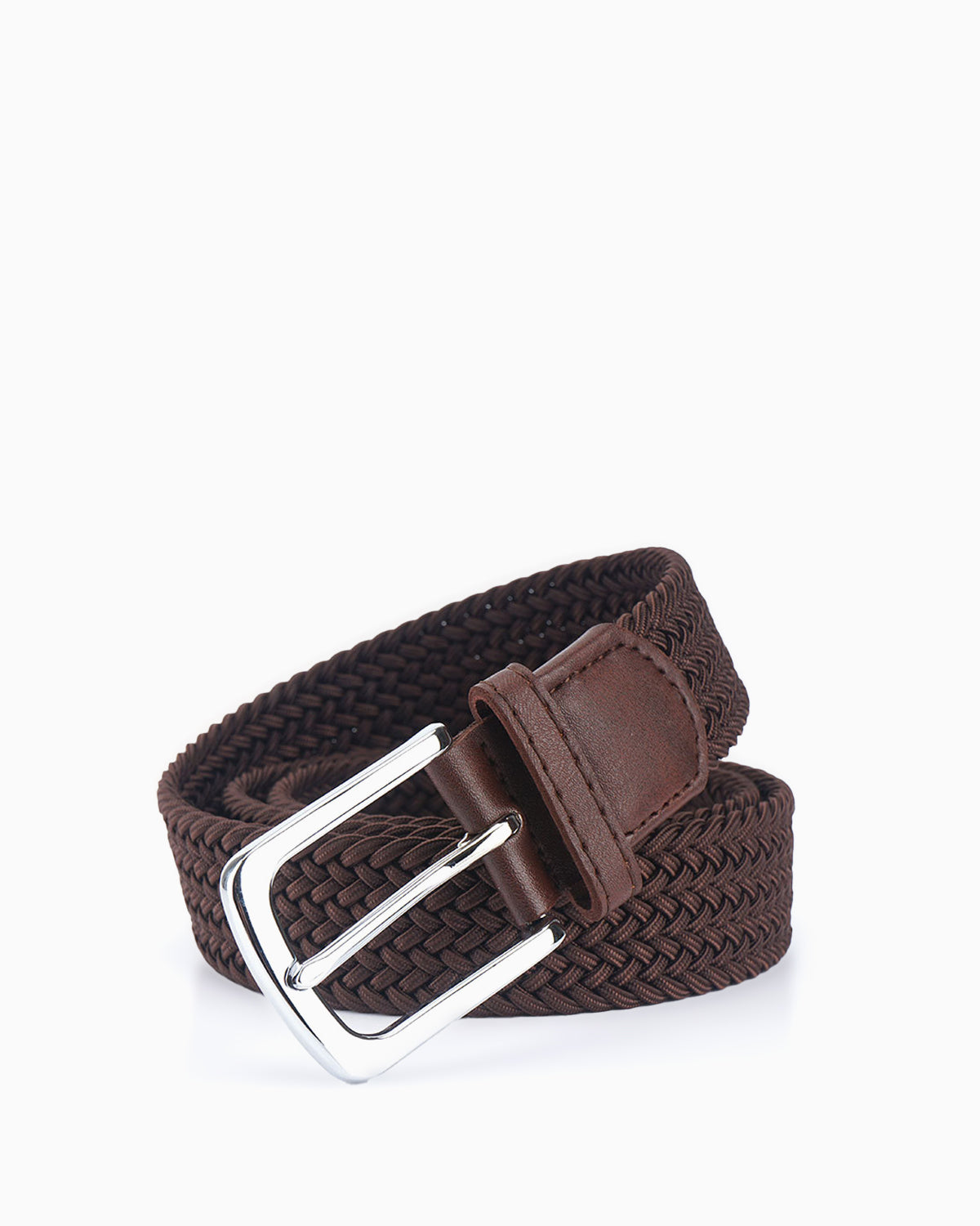Brown woven belt with a silver buckle | BUCKLE Collective