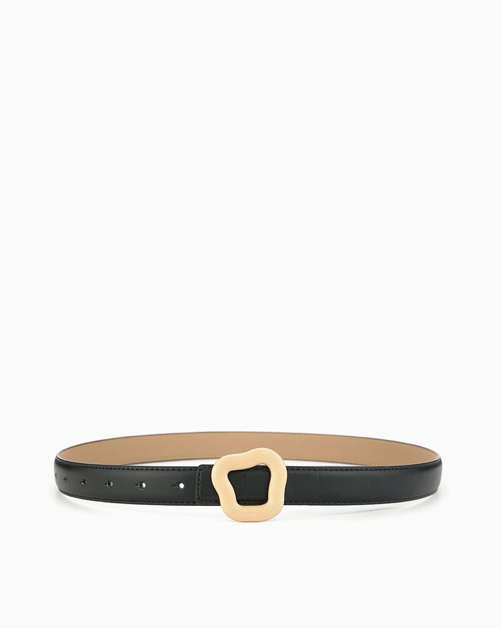 Women’s Leather Belt with Irregular Gold Buckle, Black color