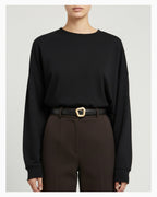 Women’s Leather Belt with Irregular Gold Buckle, Black color