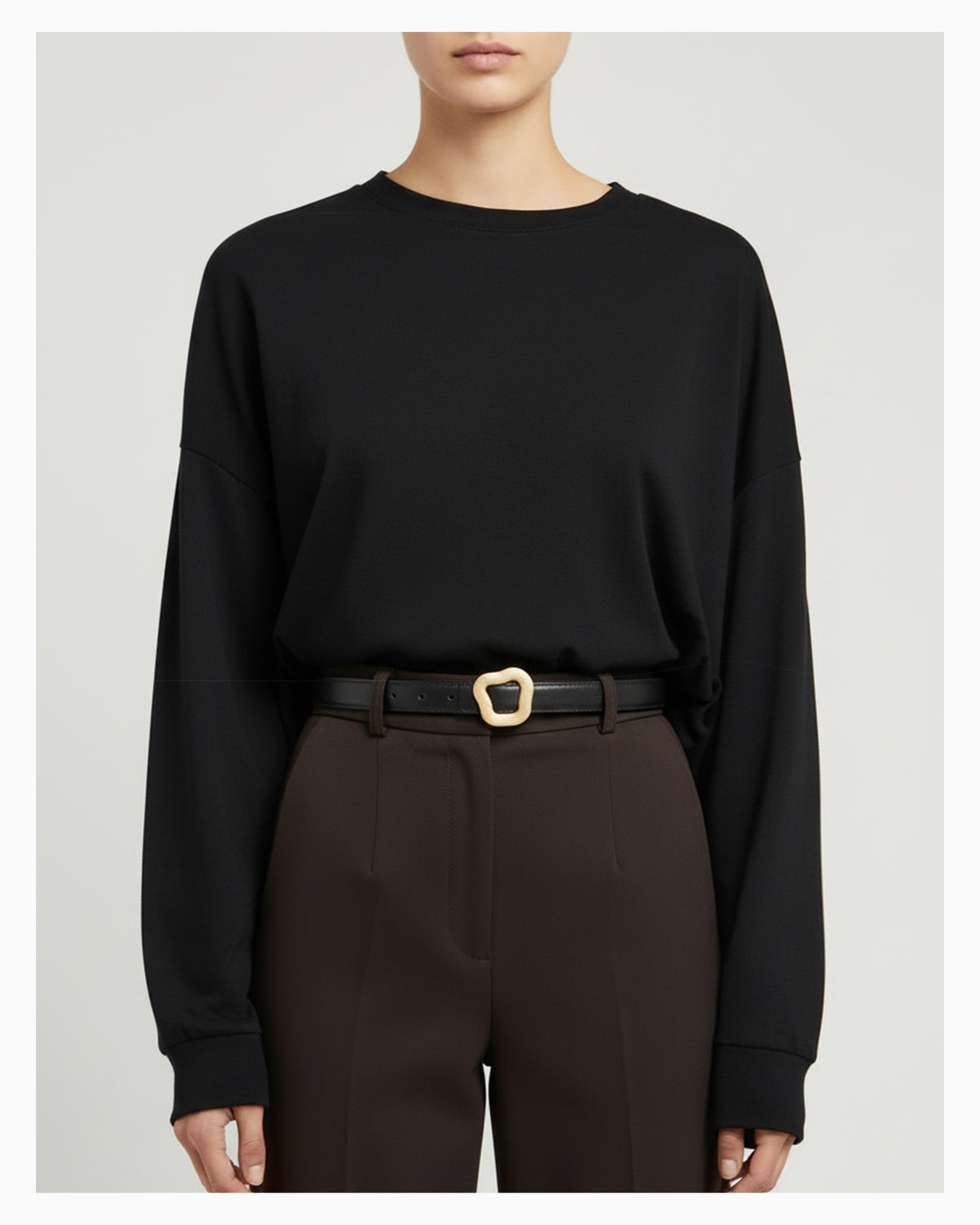 Women’s Leather Belt with Irregular Gold Buckle, Black color