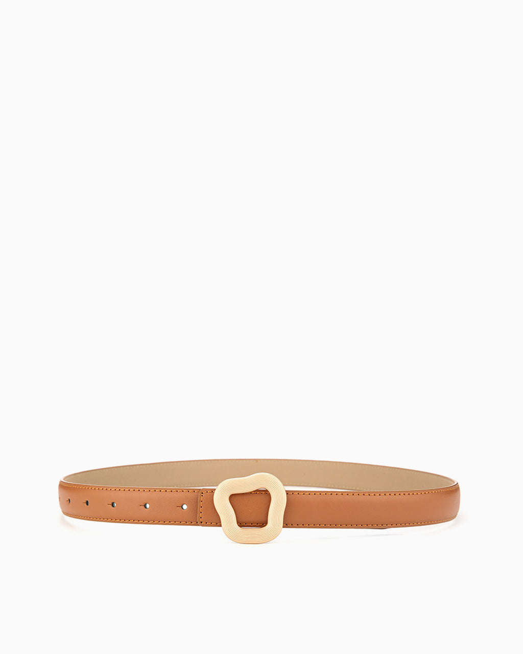Women’s Leather Belt with Irregular Gold Buckle, Camel color