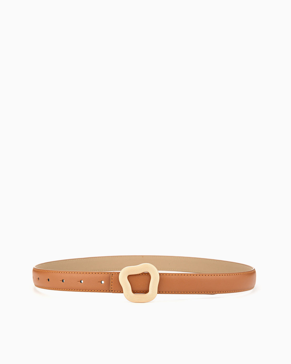 Women’s Leather Belt with Irregular Gold Buckle, Camel color
