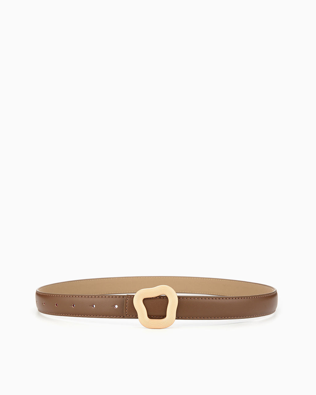 Women’s Leather Belt with Irregular Gold Buckle, Caramel color