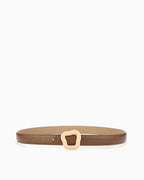 Women’s Leather Belt with Irregular Gold Buckle, Caramel color