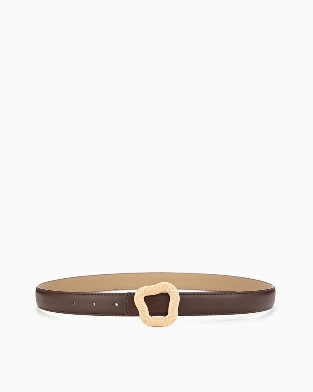 Women’s Leather Belt with Irregular Gold Buckle, Coffee color