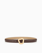 Women’s Leather Belt with Irregular Gold Buckle, Coffee color