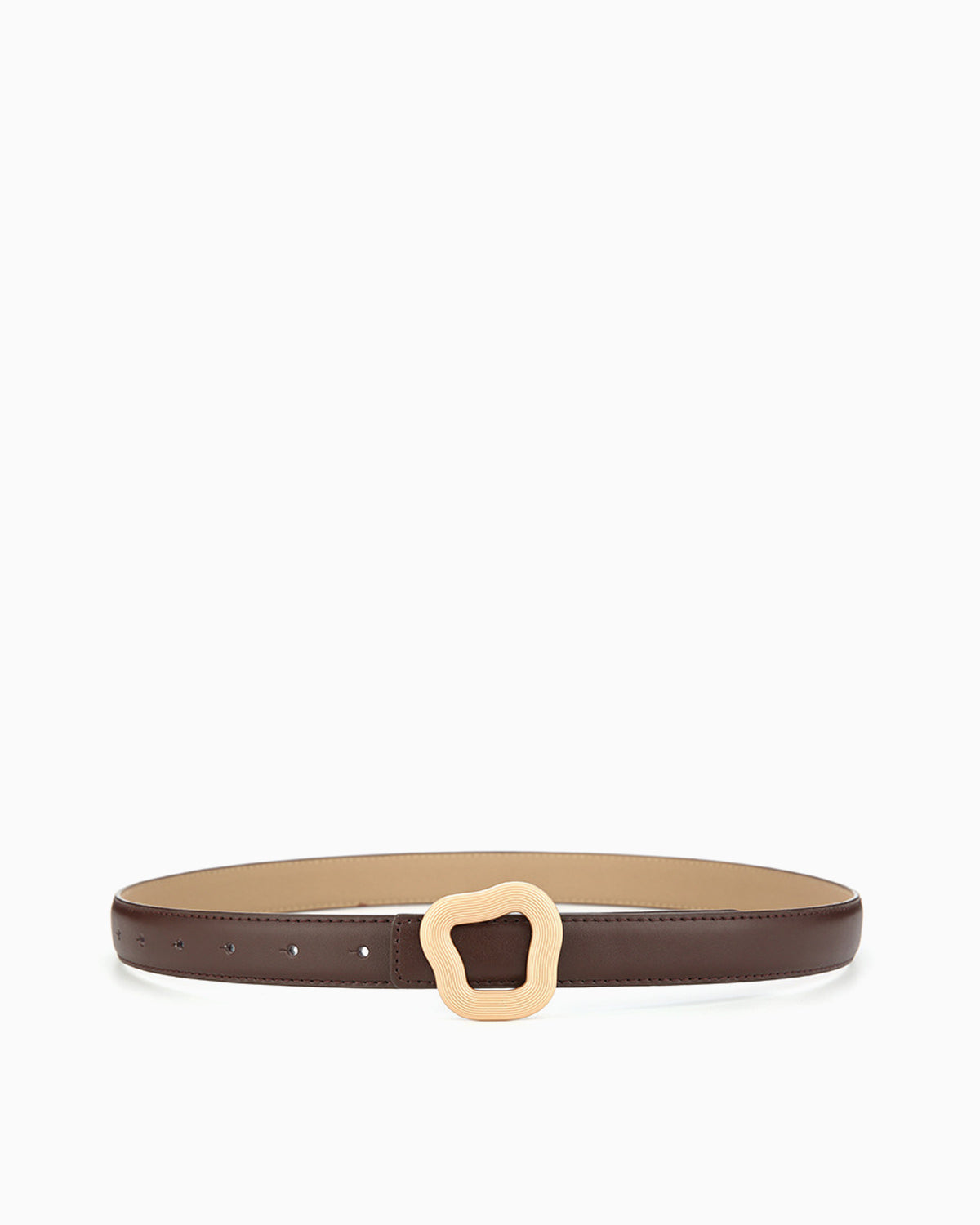 Women’s Leather Belt with Irregular Gold Buckle, Coffee color