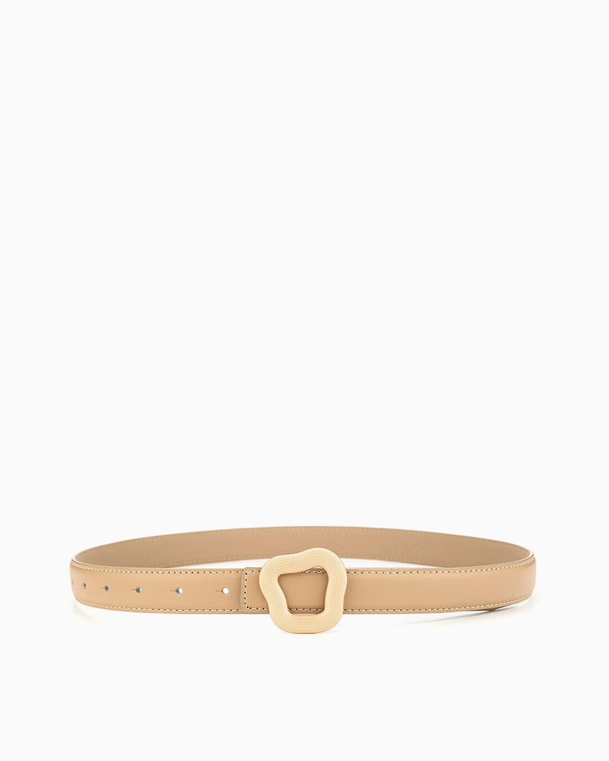 Women’s Leather Belt with Irregular Gold Buckle, Khaki color