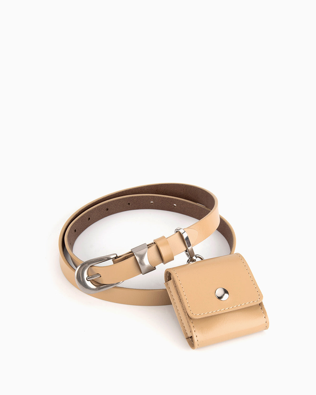 Women's Leather Belt with Detachable Pouch, Apricot Color