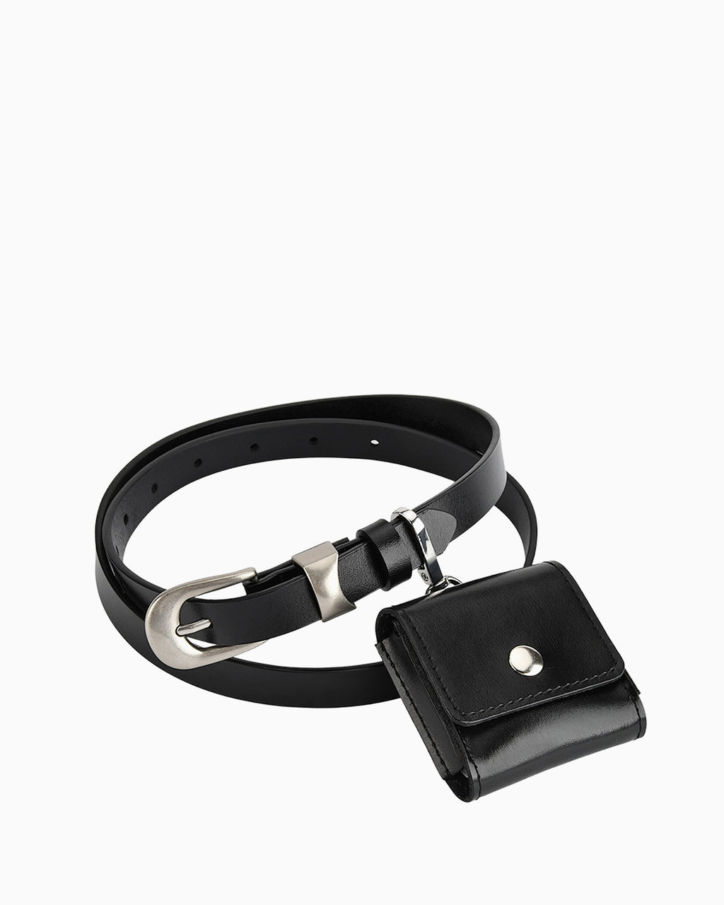 Women's Leather Belt with Detachable Pouch, Black Color