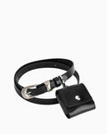 Women's Leather Belt with Detachable Pouch, Black Color