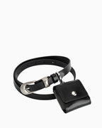 Women's Leather Belt with Detachable Pouch, Black Color