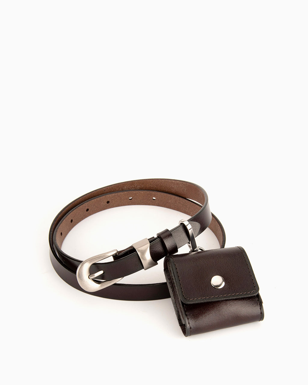 Women's Leather Belt with Detachable Pouch, Brown Color