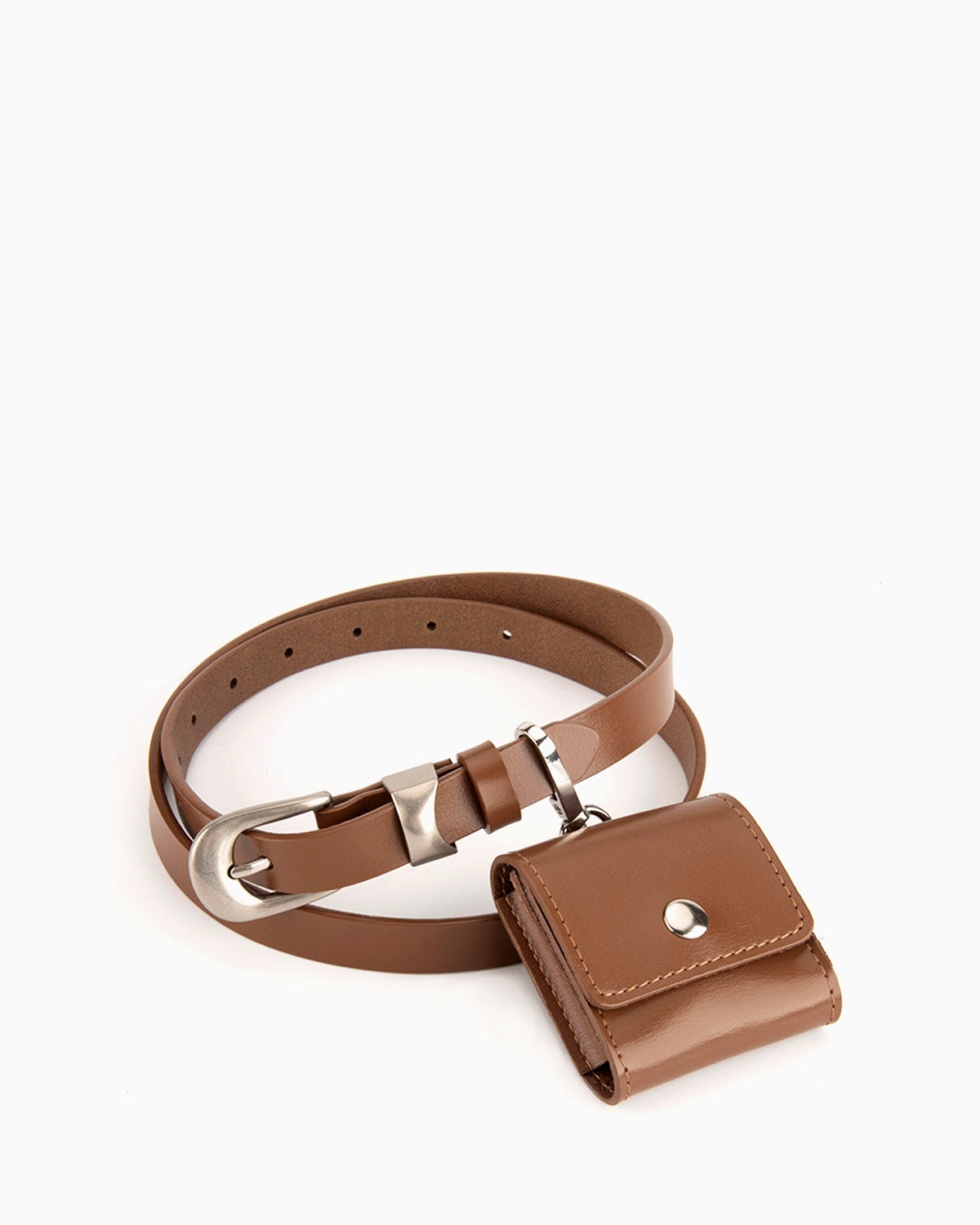 Women's Leather Belt with Detachable Pouch, Caramel Color