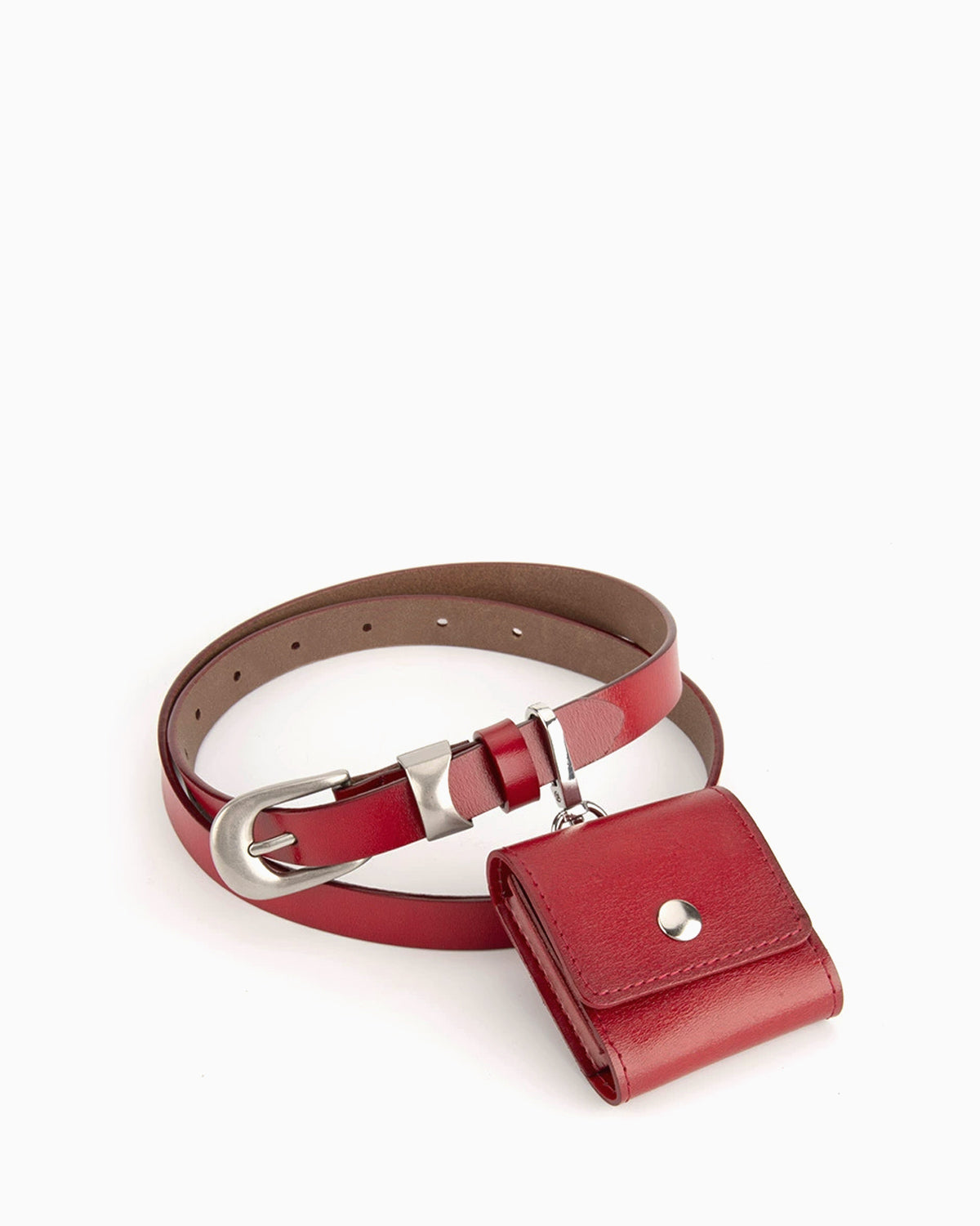 Women's Leather Belt with Detachable Pouch, Red Color